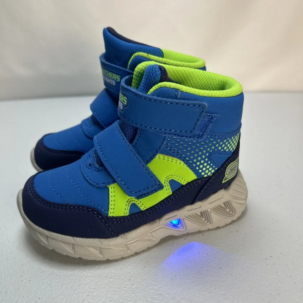 Skechers S-Lights Thunder Squad Toddler Boys Blue Light Up Boots Size 7